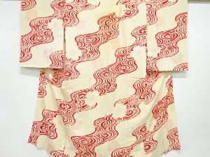 アンティーク　流水に撫子・文字模様単衣長襦袢